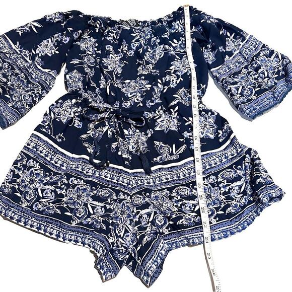 Angie Floral Blue White Boho Summer Romper Women's S Small - Picture 6 of 7